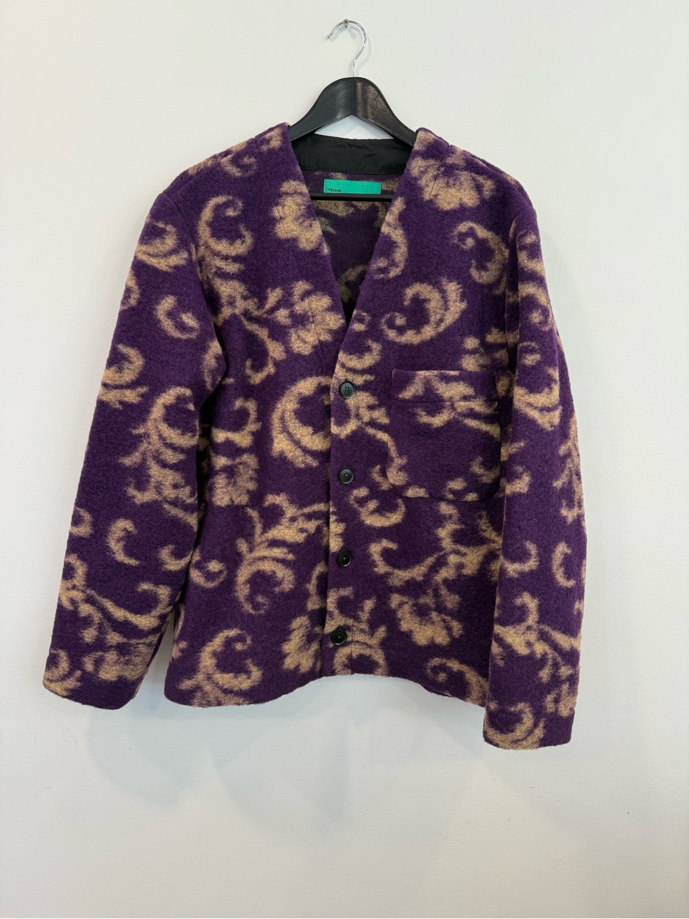 Tres Bien Purple and Tan Floral Pattern Cardigan Sweater